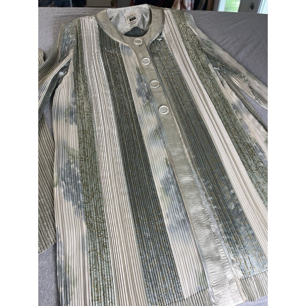 Vintage Jeanne Marc 3 Pc Suit Jacket Skirt Shell Womens 13/14 Pleated Sage Gold